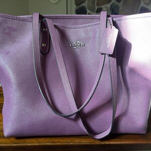 Coach Purple Leather Tote Bag
